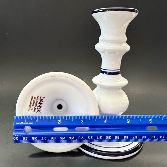 Two Dansk Bistro Christianshavn White & Blue Candlestick Holders, 6.25” - Picture 6 of 9